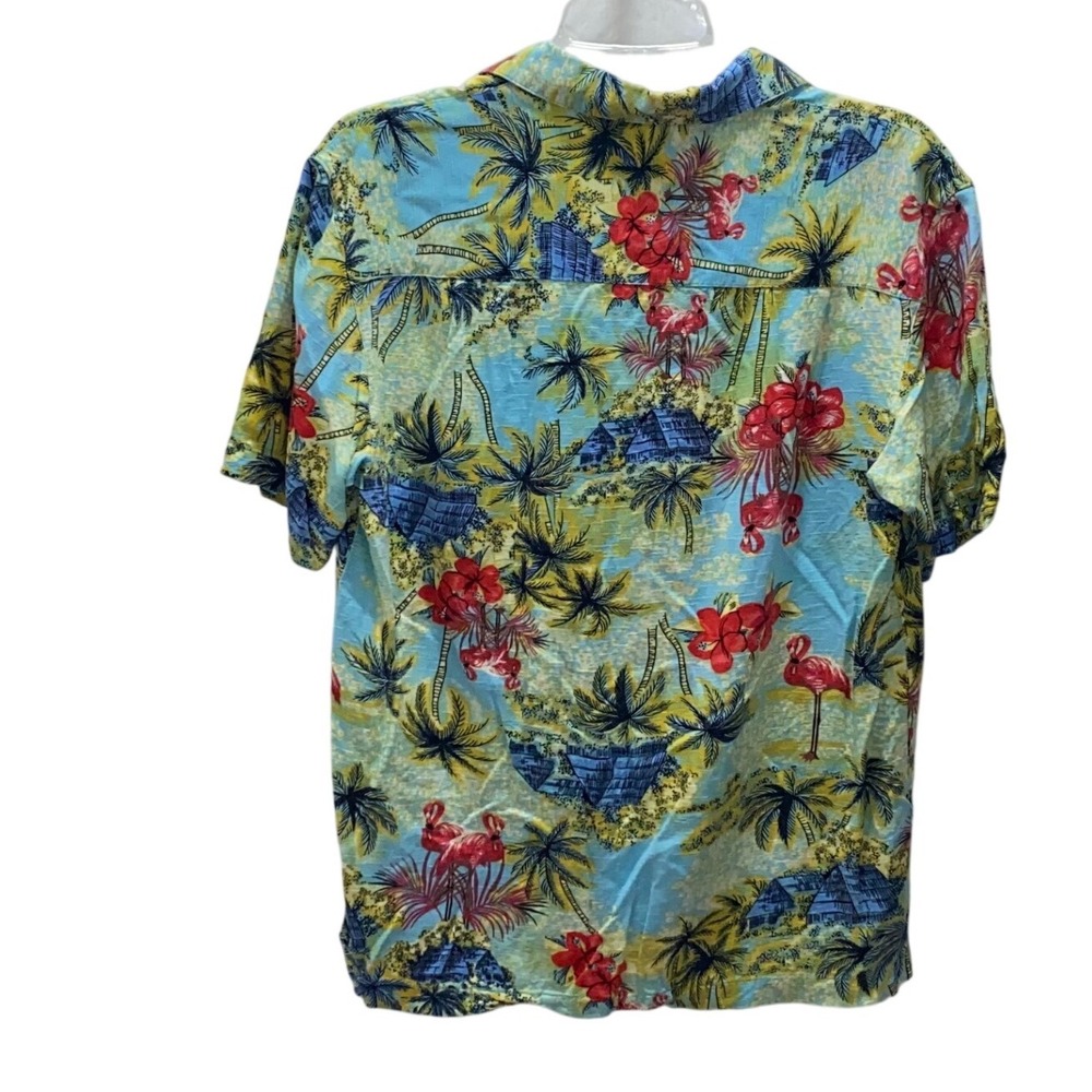 George Mens‎ Tropical Flamingo Palm Tree Hawaiian Shirt Size M - Picture 6 of 6